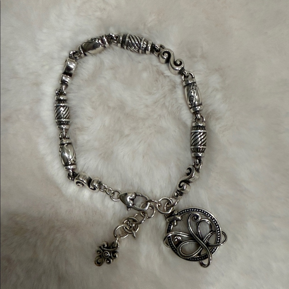 Sterling-Style Silver Charm Bracelet with Filigree Pendant